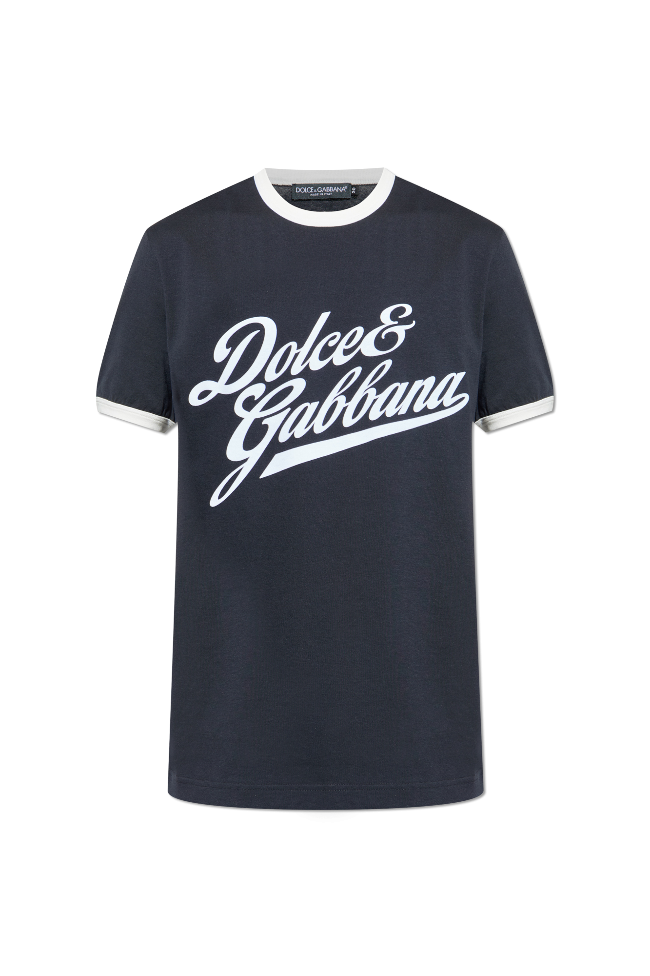 Navy blue T-shirt with a logo and a velvet finish Dolce